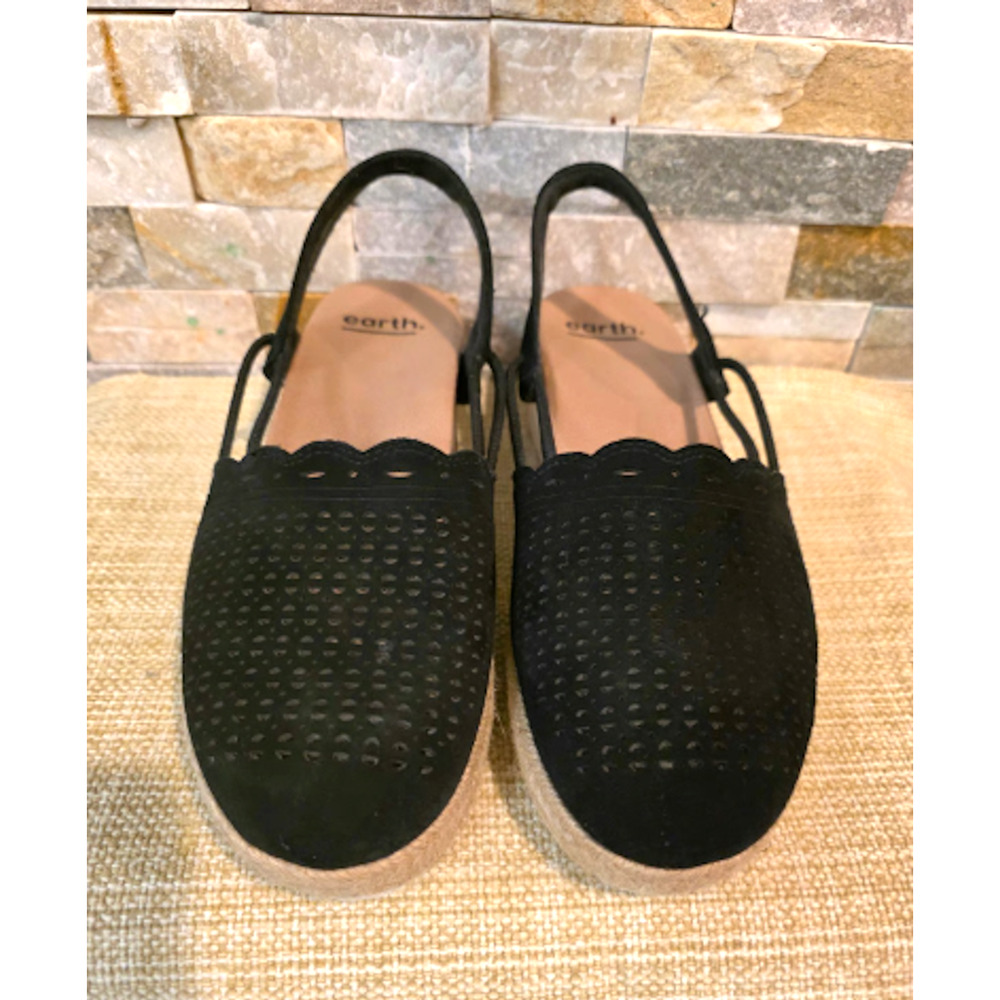 EARTH Black Espadrille Slingback Sandal Buran Azalea Leather Closed Toe 8.5 M - Picture 3 of 6